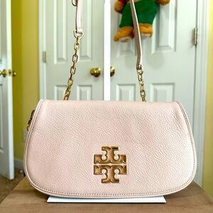 Tory Burch Britten Light Pink Grain Leather Clutch/Crossbody Bag, Very Good Cond